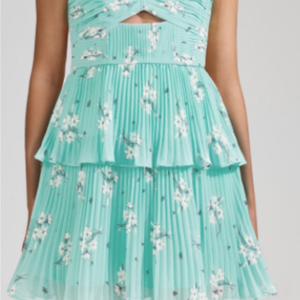 Self-Portrait Floral Pleated Dress in Mint Green size 4